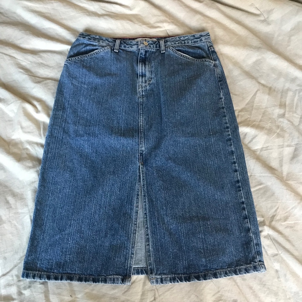 Vintage Tommy Hilfiger zip fly Denim Jeans skirt w/ Pockets maxi slit 12